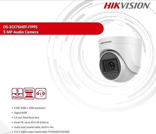 HIKVISION 5 MP Indoor Dome CCTV Camera with inbuilt Audio